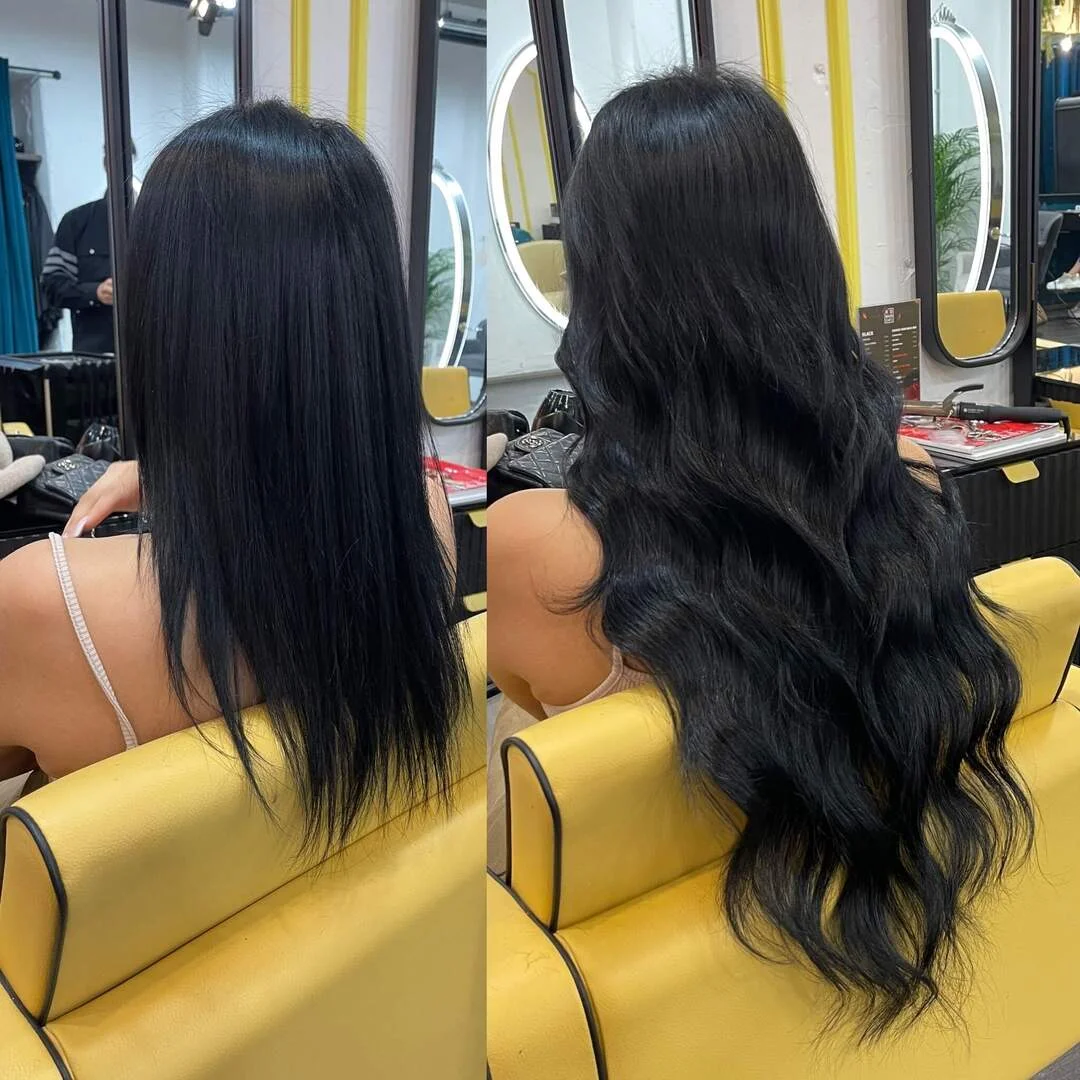 Before and after hair extensions